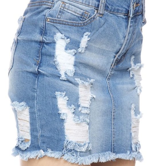 Distressed Denim Jean Skirt - Picture 3 of 5